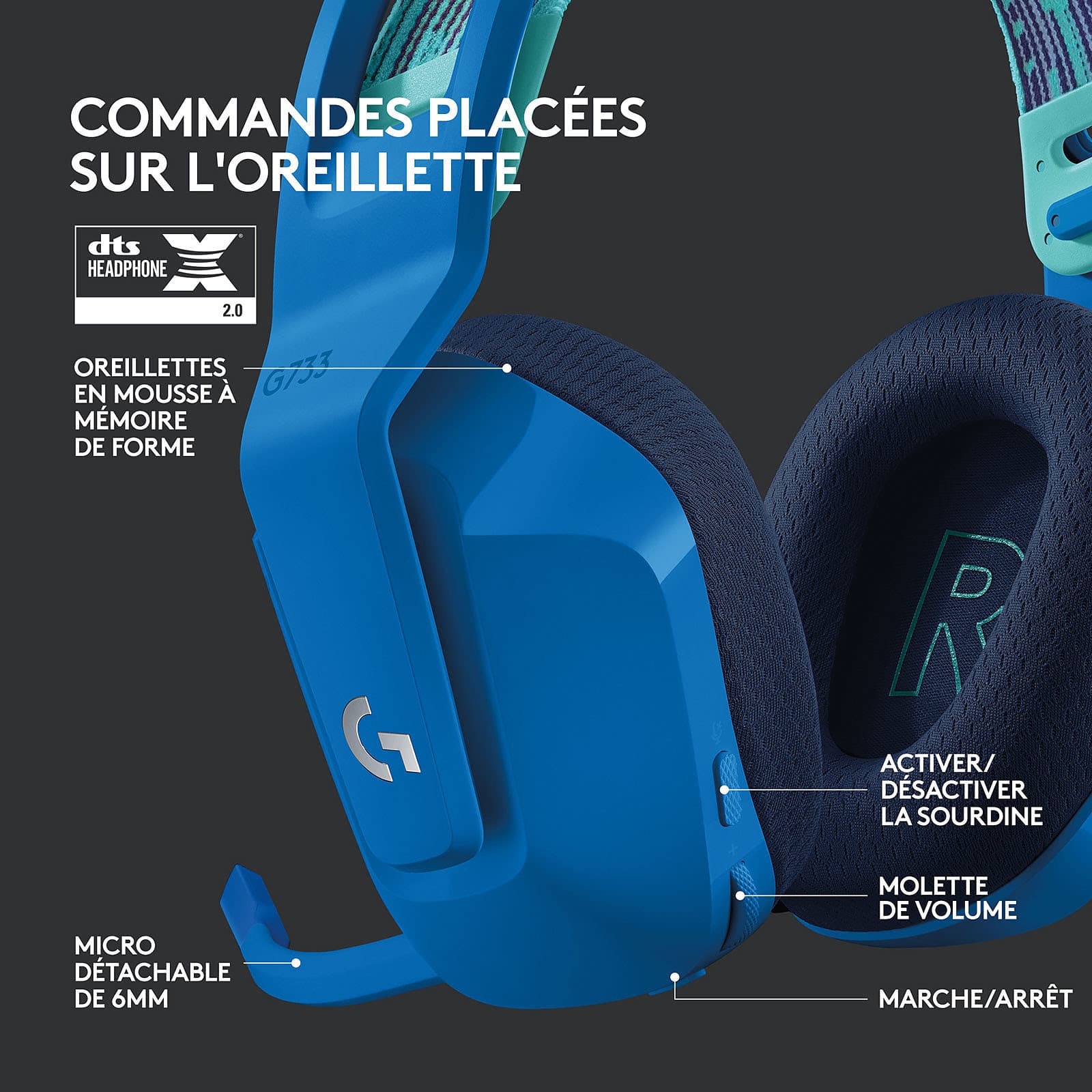 Logitech G G733 Lightspeed (Bleu) 2