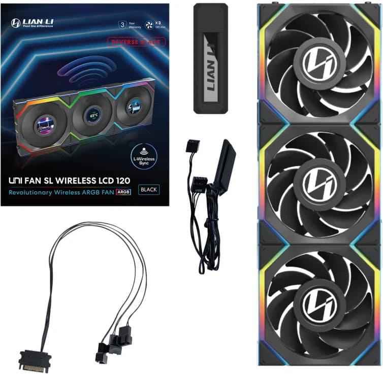 Lian Li Uni Fan SL Wireless LCD 120 Reverse Blade (noir) - Pack de 3 5