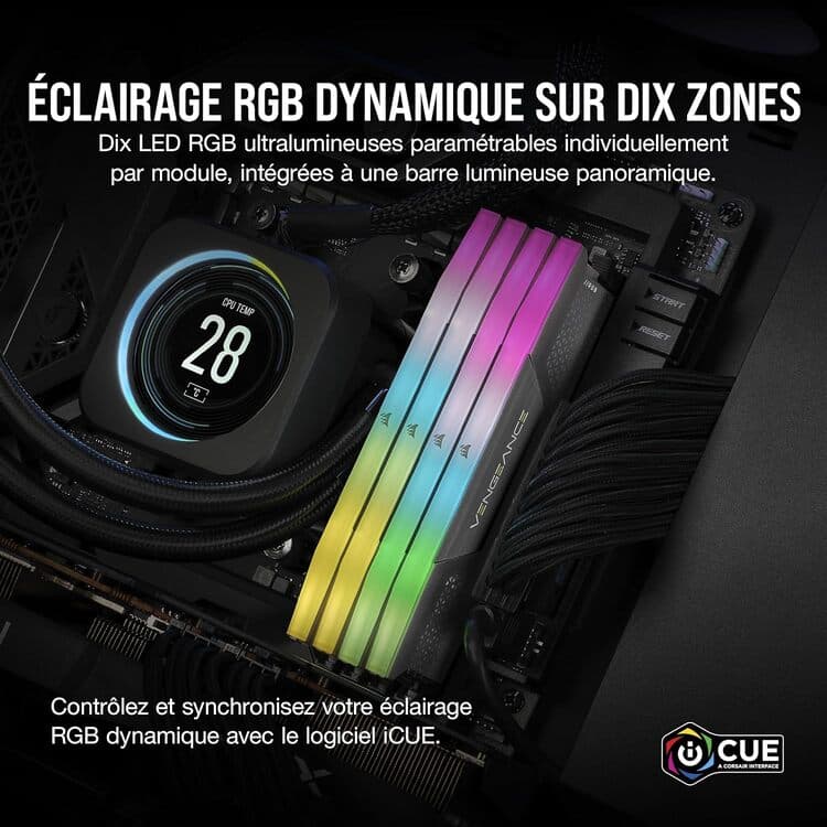 Corsair Vengeance RGB DDR5 32 Go (2 x 16 Go) 6000 MHz CL38 1.35V - Noir 4