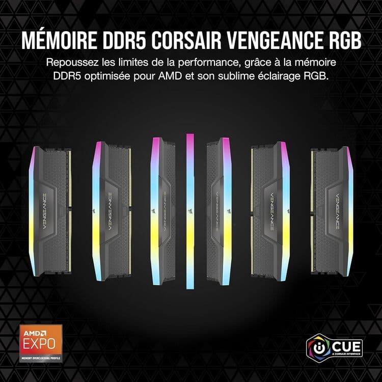 Corsair Vengeance RGB DDR5 32 Go (2 x 16 Go) 6000 MHz CL38 1.35V - Noir 3