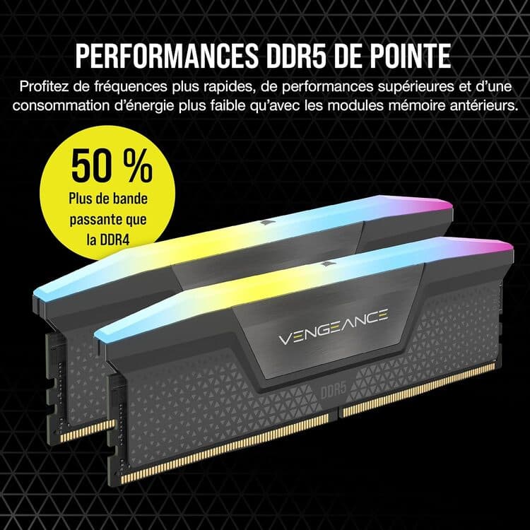 Corsair Vengeance RGB DDR5 32 Go (2 x 16 Go) 6000 MHz CL38 1.35V - Noir 2