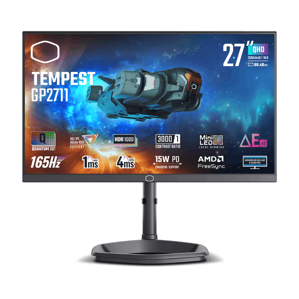 Cooler Master TEMPEST GP2711 - 27" QHD 165Hz MiniLED VA Q-DOT HDR1000 USB-C KVM FreeSync Premium Pro